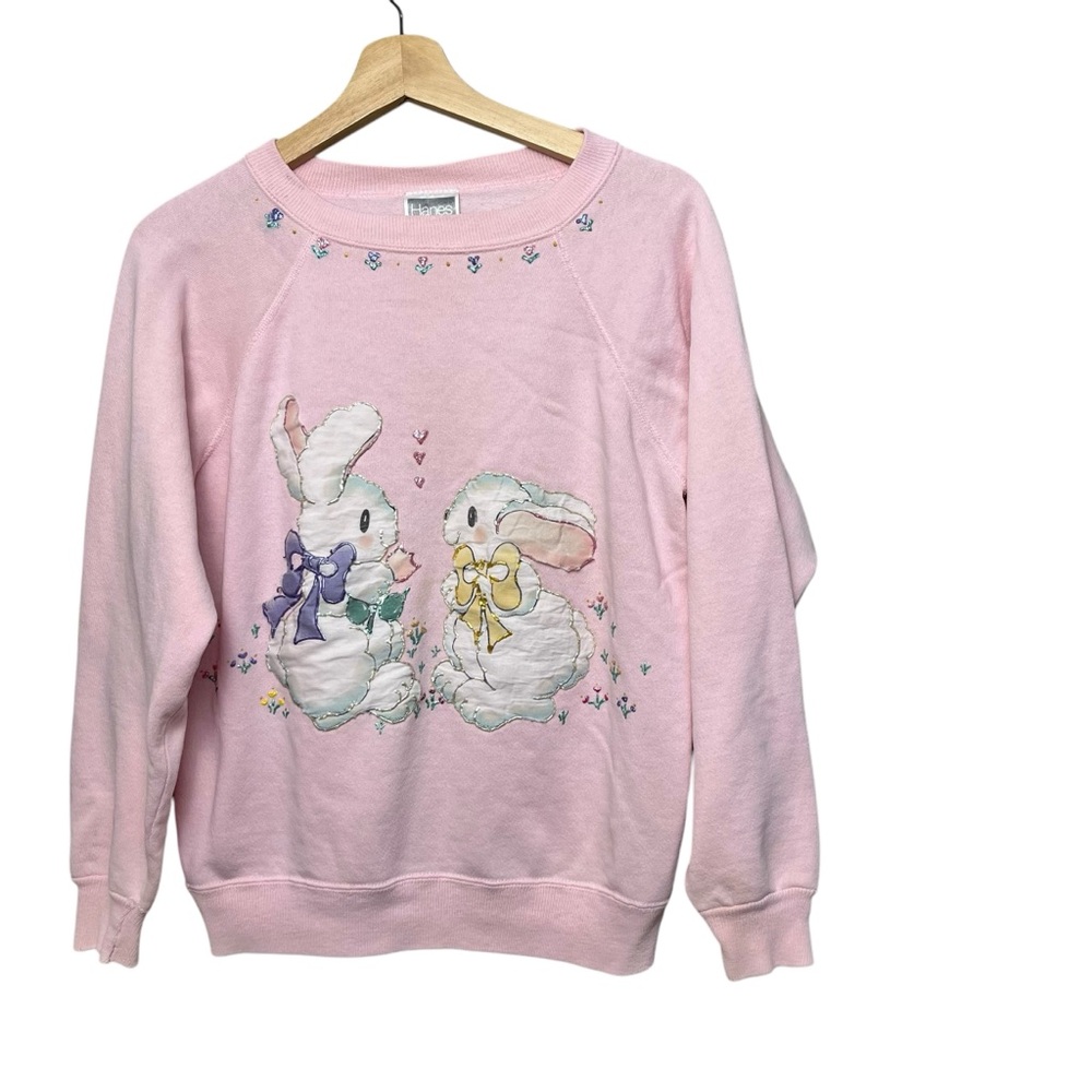 Vintage Hanes Her Way Pink Couple of‎ Bunnies Spring Sweatshirt Size Large